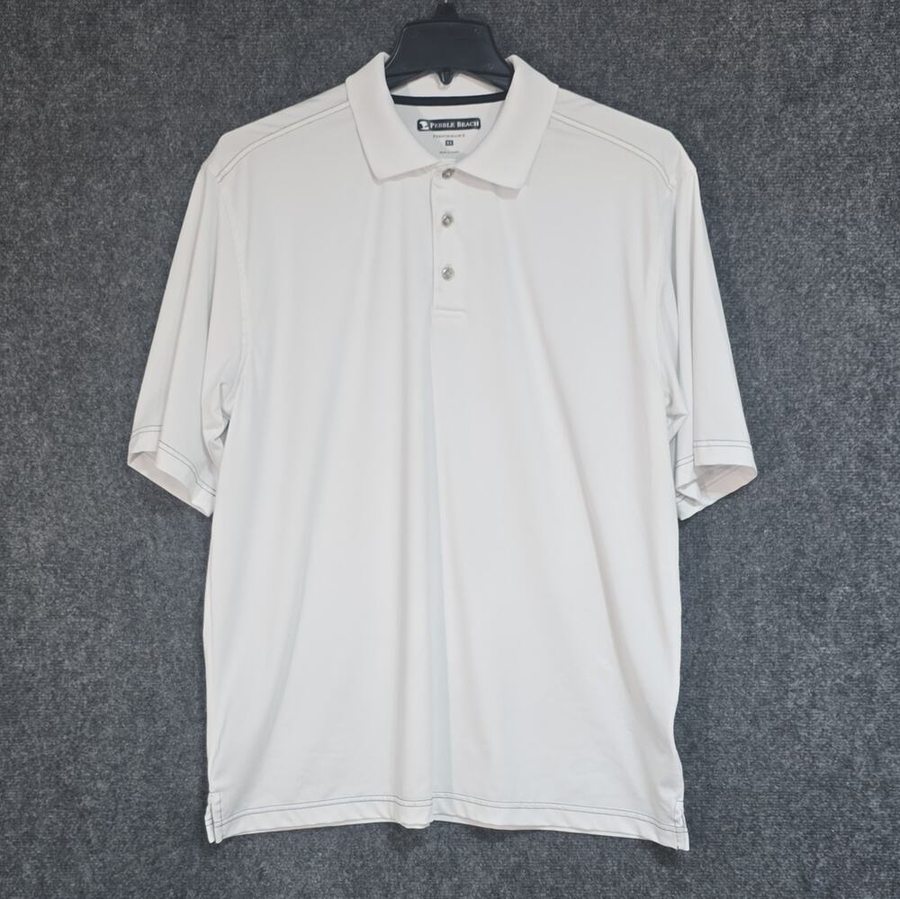Pebble Beach Performance Mens XL White Solid Short Sleeve Polo Shirt Golf